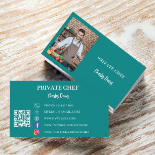 Privé chef-kok blauwgroen groene foto catering QR- Visitekaartje