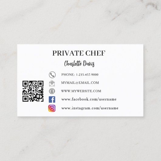 Privé chef-kok fotoslogan QR code Visitekaartje (Achterkant)