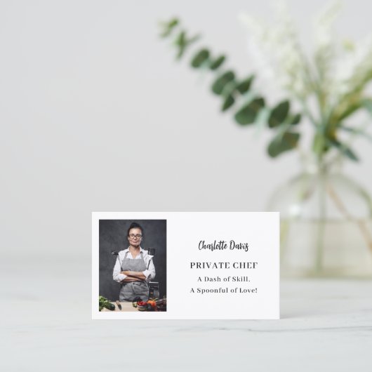 Privé chef-kok fotoslogan QR code Visitekaartje (Staand voorkant)