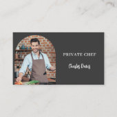 Privé chef-kok houtskool grijs foto boog QR code Visitekaartje (Voorkant)