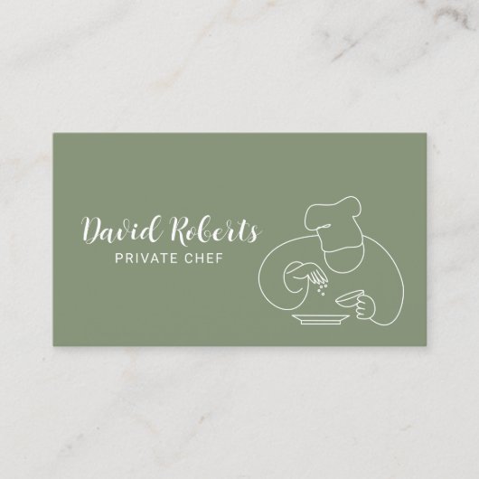 Privé Chef Minimalist Line Art Sage Green Visitekaartje (Voorkant)