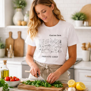 Privé chef naam script keukengerei t-shirt