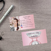 Privé chef roze weegschaal vrouw foto QR code Visitekaartje