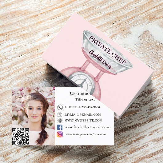 Privé chef roze weegschaal vrouw foto QR code Visitekaartje
