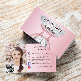 Privé chef roze weegschaal vrouw foto QR code Visitekaartje