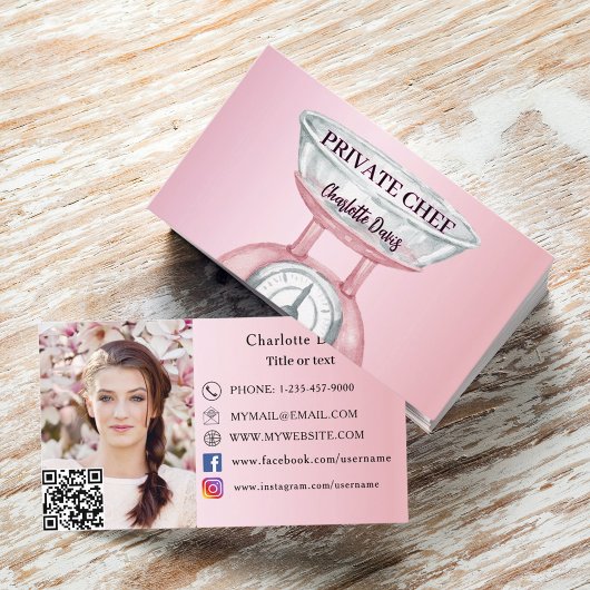 Privé chef roze weegschaal vrouw foto QR code Visitekaartje