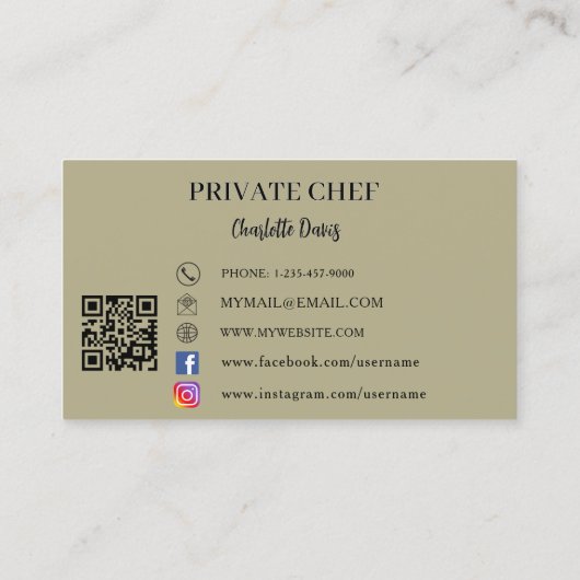 Privé chef salie groene foto boog QR code Visitekaartje (Achterkant)