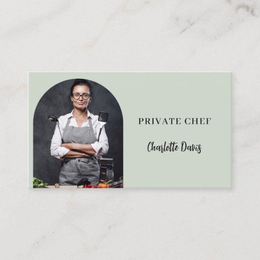 Privé chef salie groene foto boog QR code Visitekaartje (Voorkant)