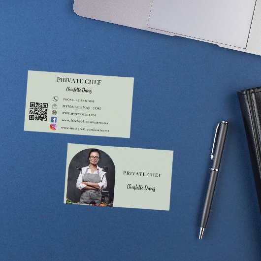 Privé chef salie groene foto boog QR code Visitekaartje