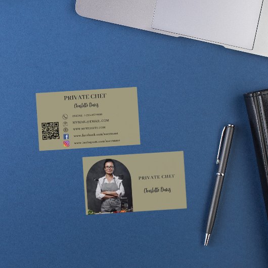 Privé chef salie groene foto boog QR code Visitekaartje
