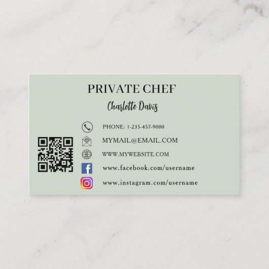 Privé chef salie groene foto catering QR code Visitekaartje (Achterkant)