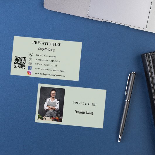 Privé chef salie groene foto catering QR code Visitekaartje