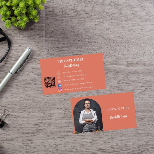 Privé chef terracotta foto boog QR code Visitekaartje