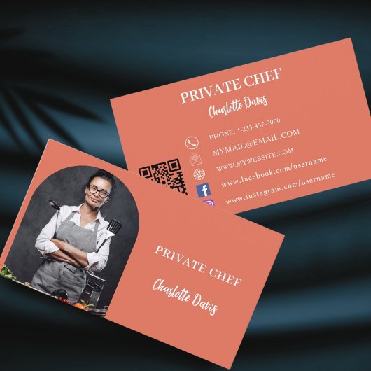 Privé chef terracotta foto boog QR code Visitekaartje