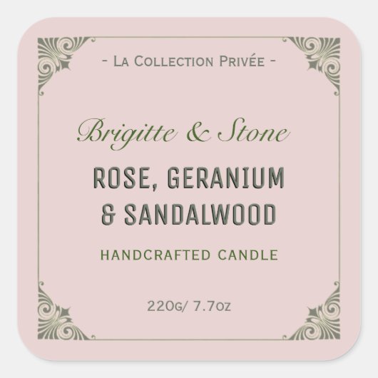 Privé Collectie Handgemaakt Kaaretiket Roze Vierkante Sticker (Voorkant)