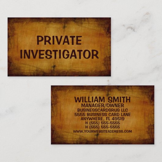 privé-detective-Antiek Visitekaartje (Voorkant / Achterkant)
