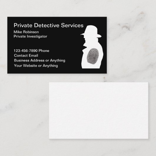 Privé detective onderzoeker Visitekaartjes (Voorkant / Achterkant)