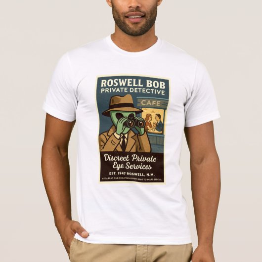 Privé-detective Roswell Aliens 1950's Retro T-shirt (Voorkant)
