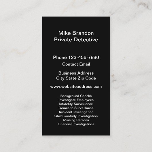 privé-detective visitekaartje (Achterkant)