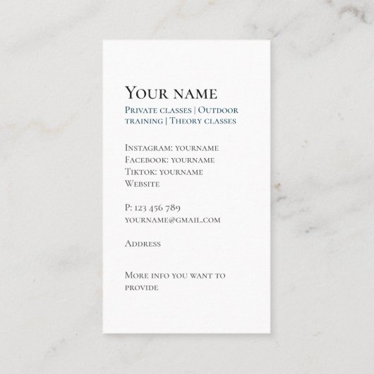 Privé duiken scubadiving Visitekaartje (Achterkant)