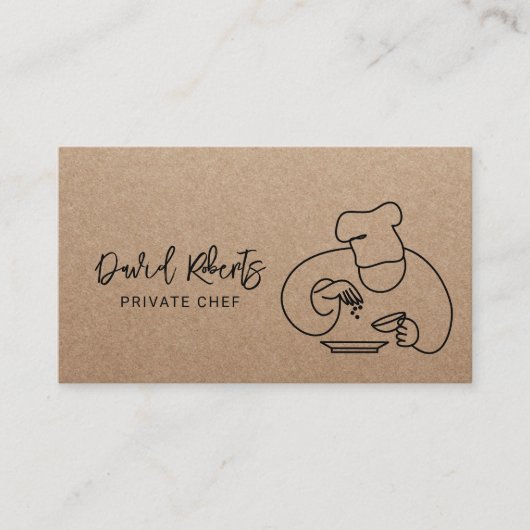 Privé-kok Minimalistische Lijntekening Rustiek Kra Visitekaartje (Voorkant)