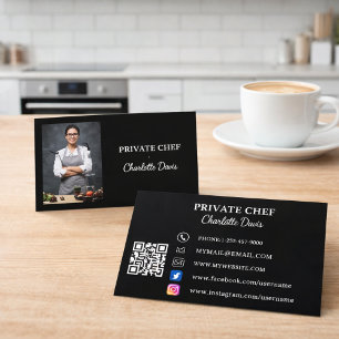 Privé-kok zwart-wit foto catering QR-code Visitekaartje