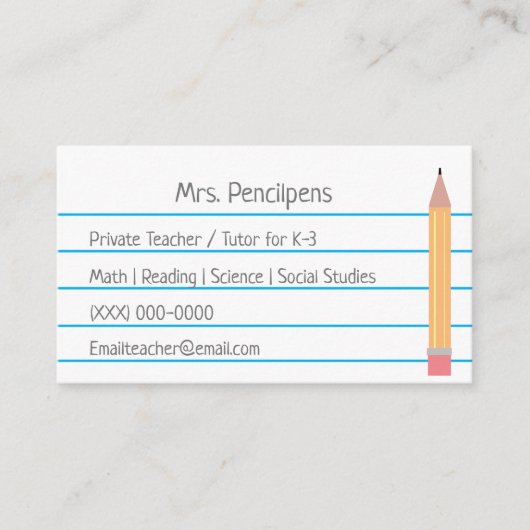 Privé-leraar Toner Personeel Flashcard Visitekaartje (Voorkant)