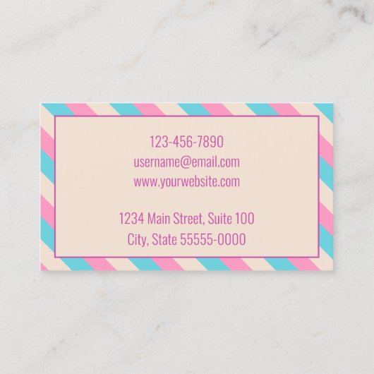 Privé Leraar/Tutor Roze Beige en Blauw Gestreept Visitekaartje (Achterkant)