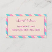 Privé Leraar/Tutor Roze Beige en Blauw Gestreept Visitekaartje (Voorkant)