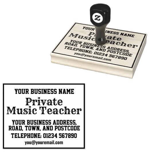 Privé-muziekleraar met naam, adres, enz. rubberstempel (Gestempeld)