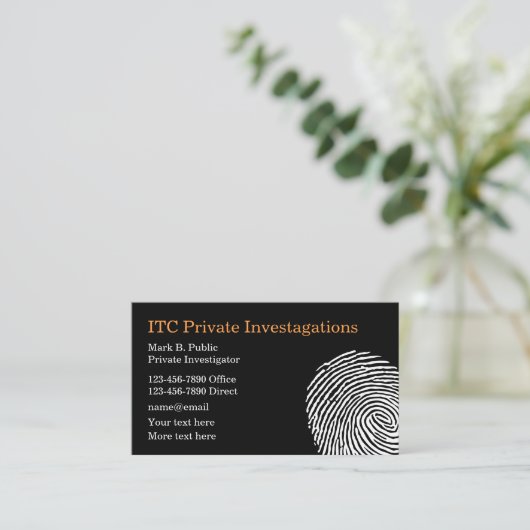 Privé-onderzoeker vingerafdruk thema visitekaartje (Staand voorkant)
