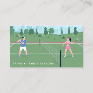 Privé Tennis Lessen Moderne Rechtbank Illustratie Visitekaartje