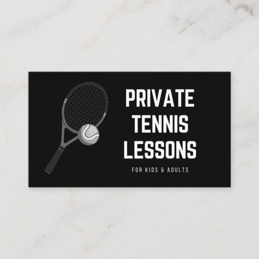 Privé Tennis-lessen zwart-witcoach Visitekaartje (Voorkant)