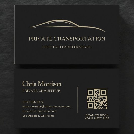 Privé Transport QR Code Zwart & Goud Visitekaartje