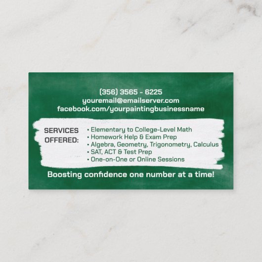 Privé Wiskunde Tutor - Vroege cijfers, elementair Visitekaartje (Achterkant)