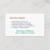 Privé Wiskunde Tutor - Vroege cijfers, elementaire Visitekaartje (Achterkant)