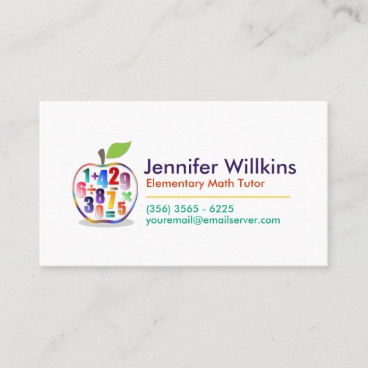 Privé Wiskunde Tutor - Vroege cijfers, elementaire Visitekaartje (Voorkant)
