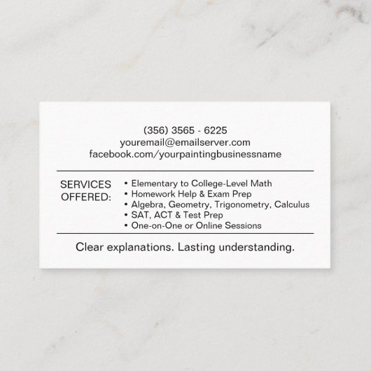 Privé Wiskunde Tutor - Wiskundedocent Visitekaartje (Achterkant)