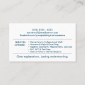 Privé Wiskunde Tutor - Wiskundedocent Visitekaartje (Achterkant)