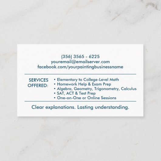 Privé Wiskunde Tutor - Wiskundedocent Visitekaartje (Achterkant)