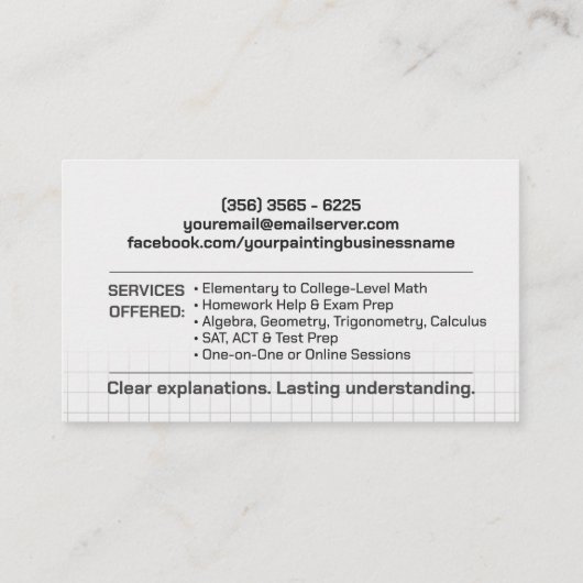 Privé Wiskunde Tutor - Wiskundedocent Visitekaartje (Achterkant)