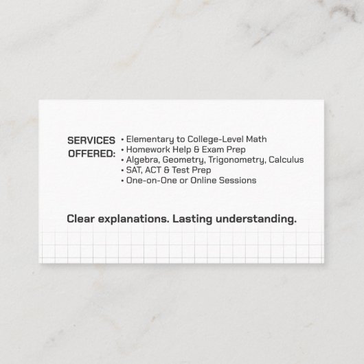 Privé Wiskunde Tutor - Wiskundedocent Visitekaartje (Achterkant)