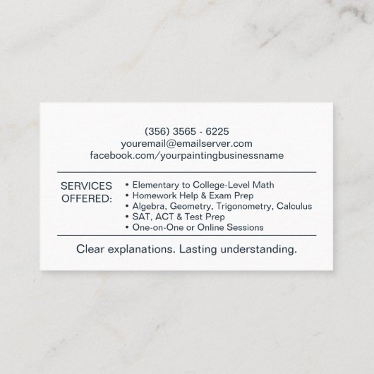 Privé Wiskunde Tutor - Wiskundedocent Visitekaartje (Achterkant)