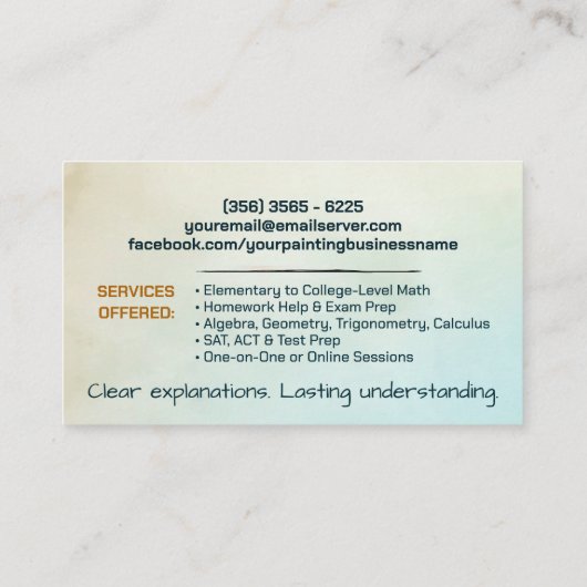 Privé Wiskunde Tutor - Wiskundedocent Visitekaartje (Achterkant)