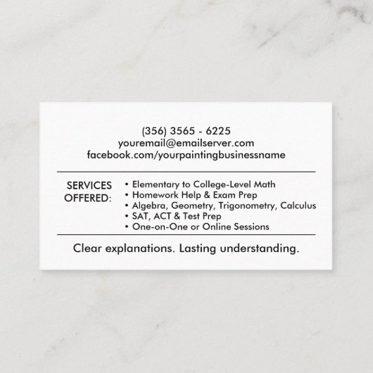 Privé Wiskunde Tutor - Wiskundedocent Visitekaartje (Achterkant)