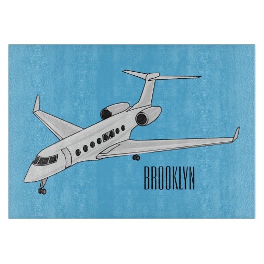Privéjet cartoon illustratie snijplank (Voorkant)