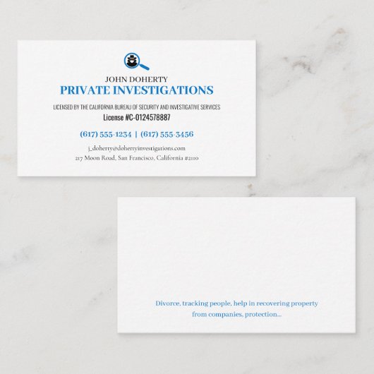 Privéonderzoek | Detective Professioneel Visitekaartje (Voorkant / Achterkant)