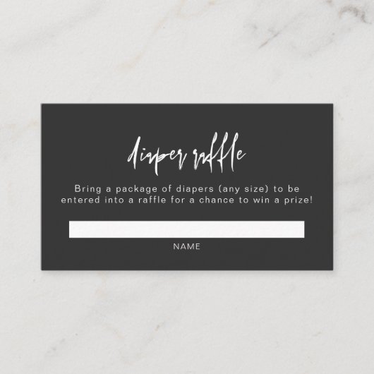 PRIYA Modern Black Baby Diaper Raffle Place Card Plaatskaartje (Voorkant)