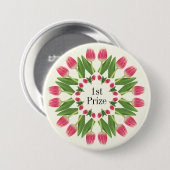 Prize, Birthday Etc Pink Tulip Button Pin (Voorkant /achterkant)