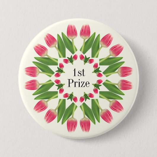 Prize, Birthday Etc Pink Tulip Button Pin (Voorkant)